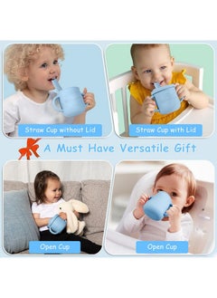 Snowie Soft ® Silicone Sippy Cup With Straw Baby Cup Silicone Training Cup With 2 In 1 Lid, Teether Straw & Draining Lid, Bpa-Free Spill Proof Non-Slip Baby Straw Cups 6-12 Months Toddlers, 250Ml Blue  - Image 4