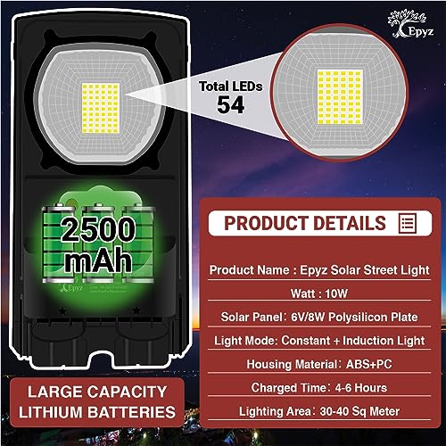 Epyz Solar Light Outdoor 54 Bright White LEDs Light 1 Lighting Modes, Adjustable Solar Panel. Wired Security Solar Powered Lights for Outside Yard [ Cold White Light, Pack of 1 ] - Image 5