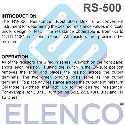Elenco Resistance Substitution Box | Resistance Range From 1Ω To 11, 111 , 110MΩ | 1% Precision: 1Ω-40kΩ- 1 Watt/ 100kΩ- 4MΩ- 1/2 Watt - Image 3