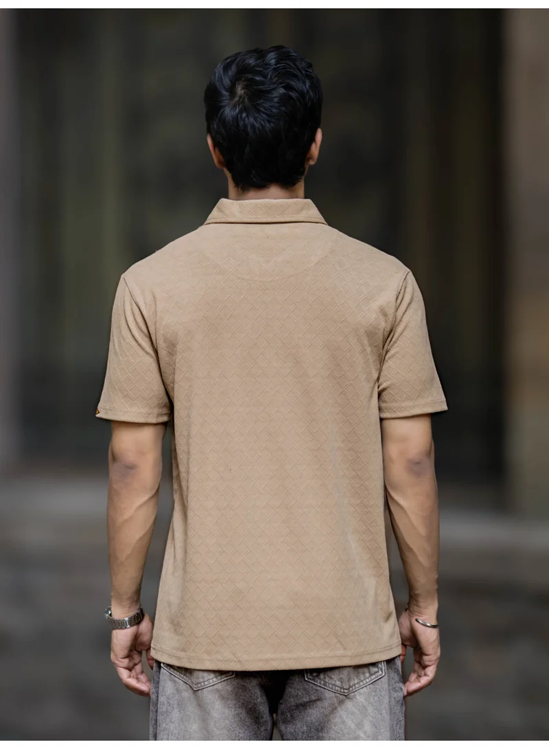 Maniac  Maniac Mens half zipper textured frank polo neck half sleeve biscuit cotton polo t-shirt for Men | Best Price UAE