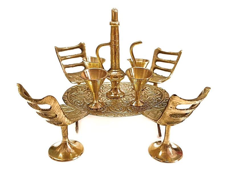 Craft Trade Brass Dining Table Chair Maharaja Set Showpiece for Home Decor Living Room Home Decor Items Decorative Items for Home 35 Inches - Image 1