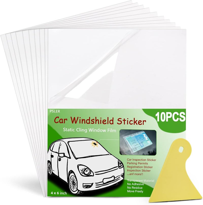 PSLER Car Windshield Sticker, Windshield Applicator, Clear Window Cling Car Inspection Sticker Holder Static Cling Window Film for Cars 10PCS 4 x 6 inch Static Cling Vinyl for Pass Holder Diverse purchase plan - Image 1
