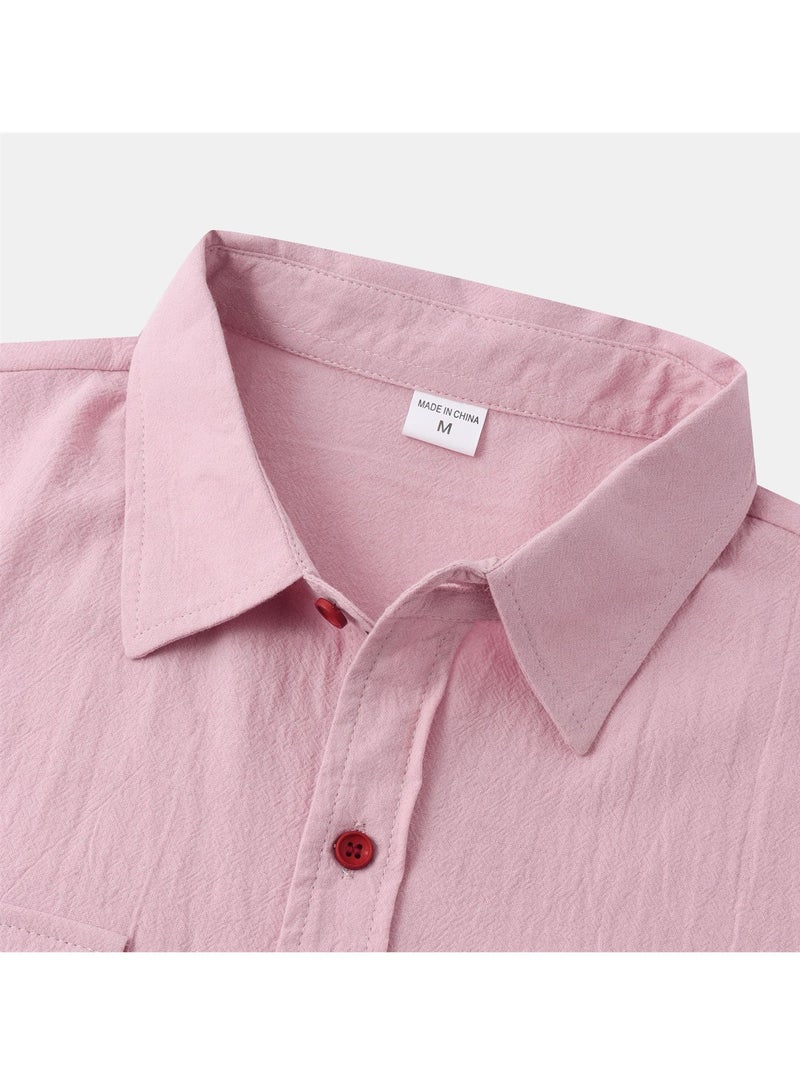 Summer new men's short-sleeved shirts men's casual shirts solid color half-sleeved tops  - Image 3