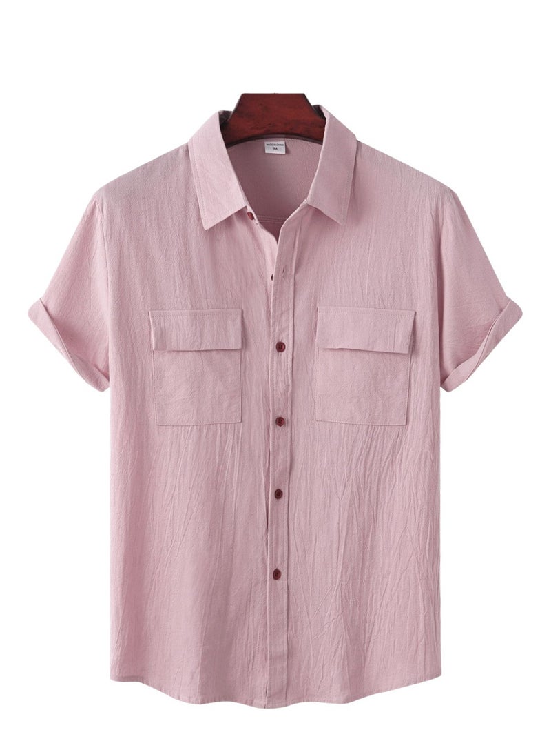 Summer new men's short-sleeved shirts men's casual shirts solid color half-sleeved tops  - Image 1