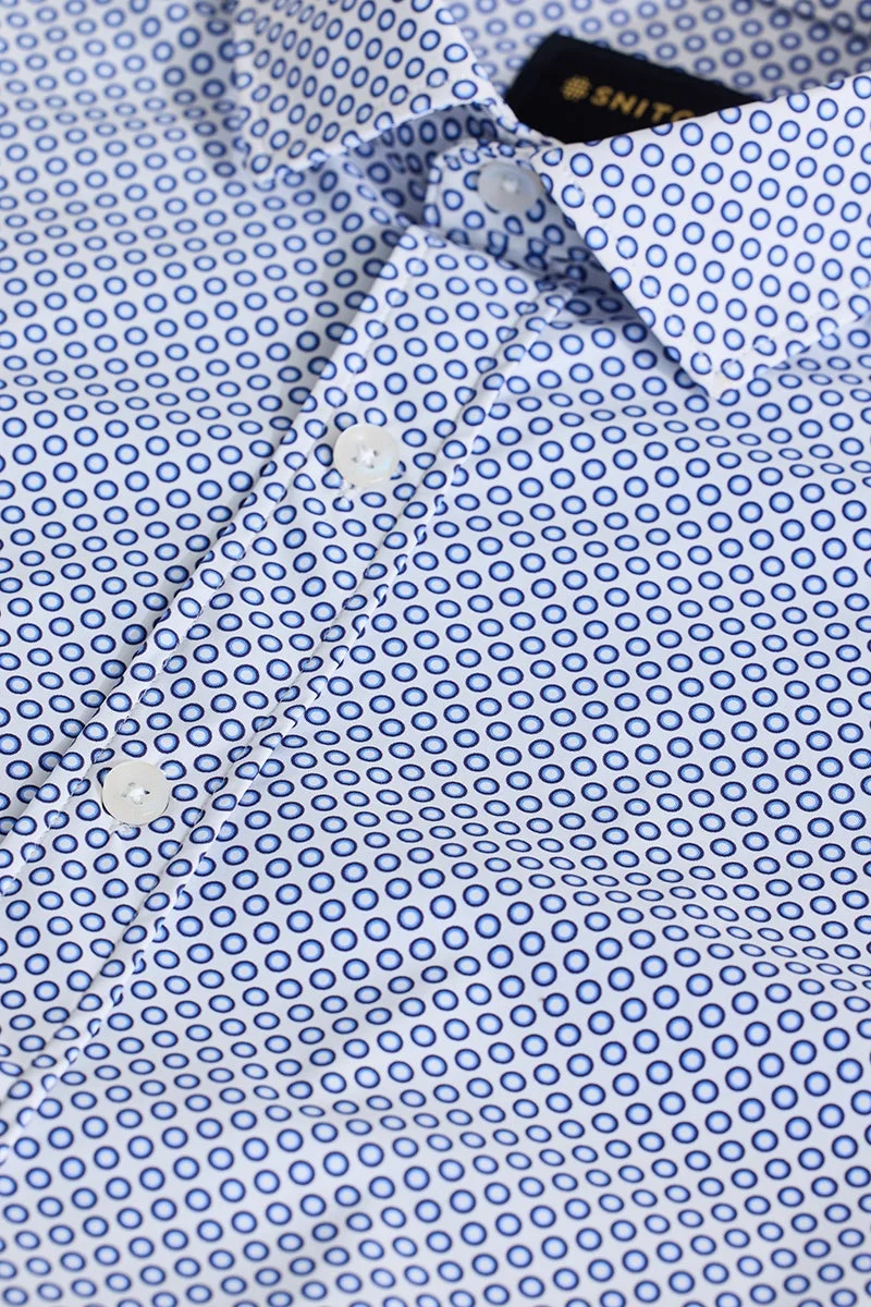 سنيتش White Geometric Long Sleeve Slim Fit Shirt