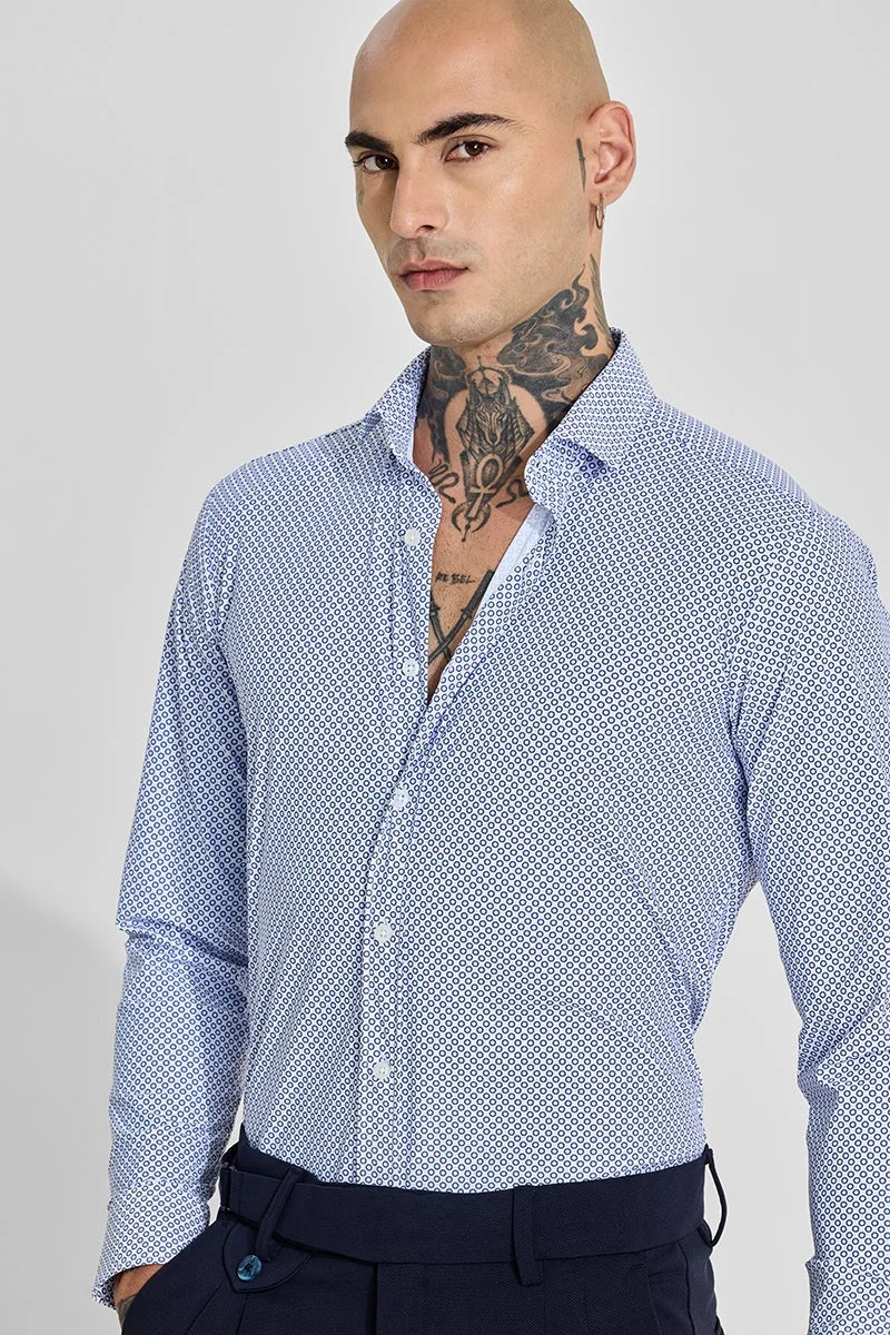 سنيتش White Geometric Long Sleeve Slim Fit Shirt