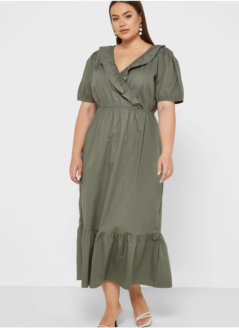 River Island Plus Puff Sleeve Surplice Neck Tiered Dress