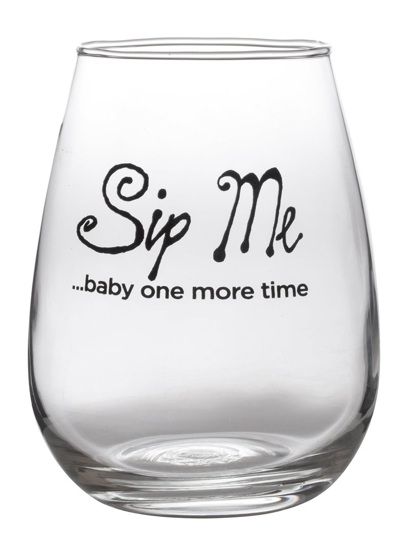 Artisan Owl Sip Me Baby One More Time  Cute Funny Stemless Wine Glass  Large 17oz