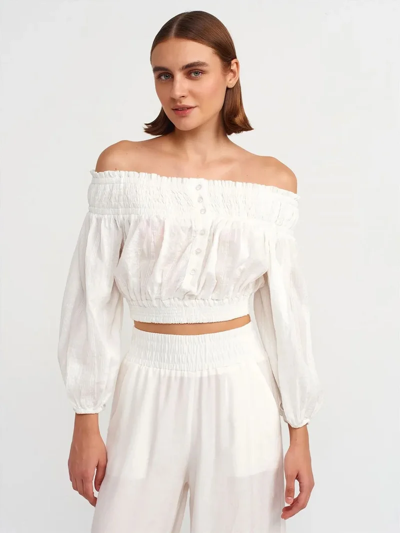 ديلفين Dilvin Off-shoulder Crop Blouse