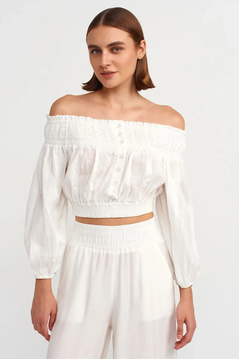 DILVIN Off-shoulder Crop Blouse