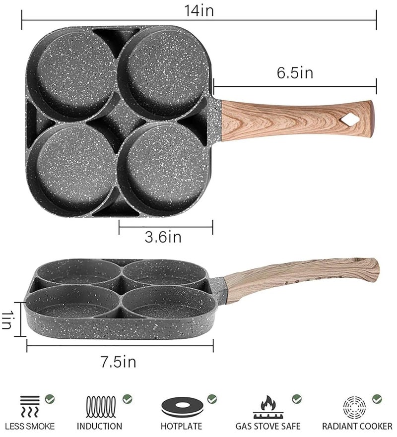 DHAVL Non Stick Egg Frying Pan 4 Hole Non Stick Frying pan MultiPurpose Frying pan for Omelet uttapamidli Burger Poached Egg Kitchen Breakfast with Detachable HandleBlack - Image 2