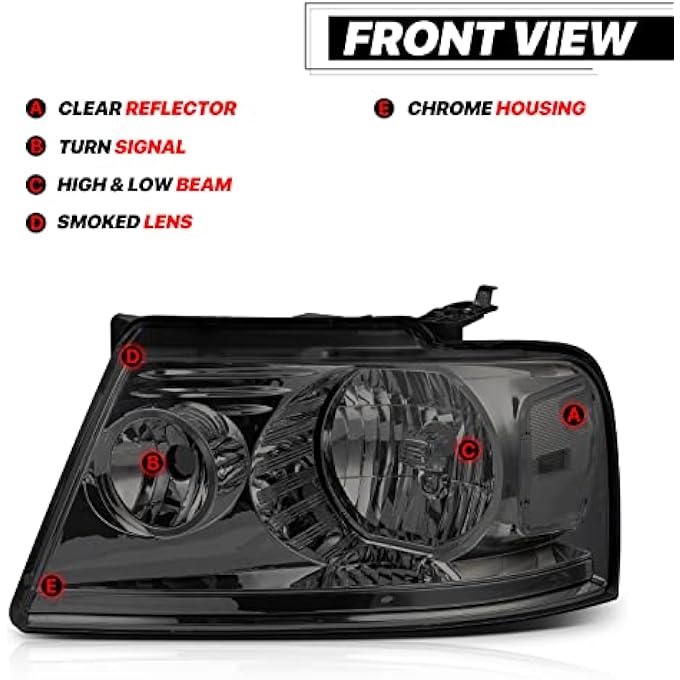 M-AUTO LhRh Factory Style Headlights Assembly Compatible With 2004 2005 2006 2007 2008 Ford F1502006 2007 2008 Mark Lt Chrome Housing Smoke Lens Clear Corner Headlamps For DriverPassenger Side - Image 3