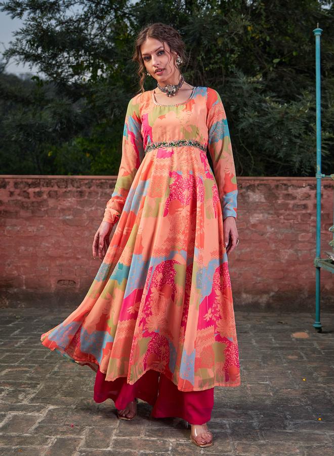 SASSAFRAS Orange Tie-Dye Back Criss Cross Dori Anarkali Kurta - Image 1