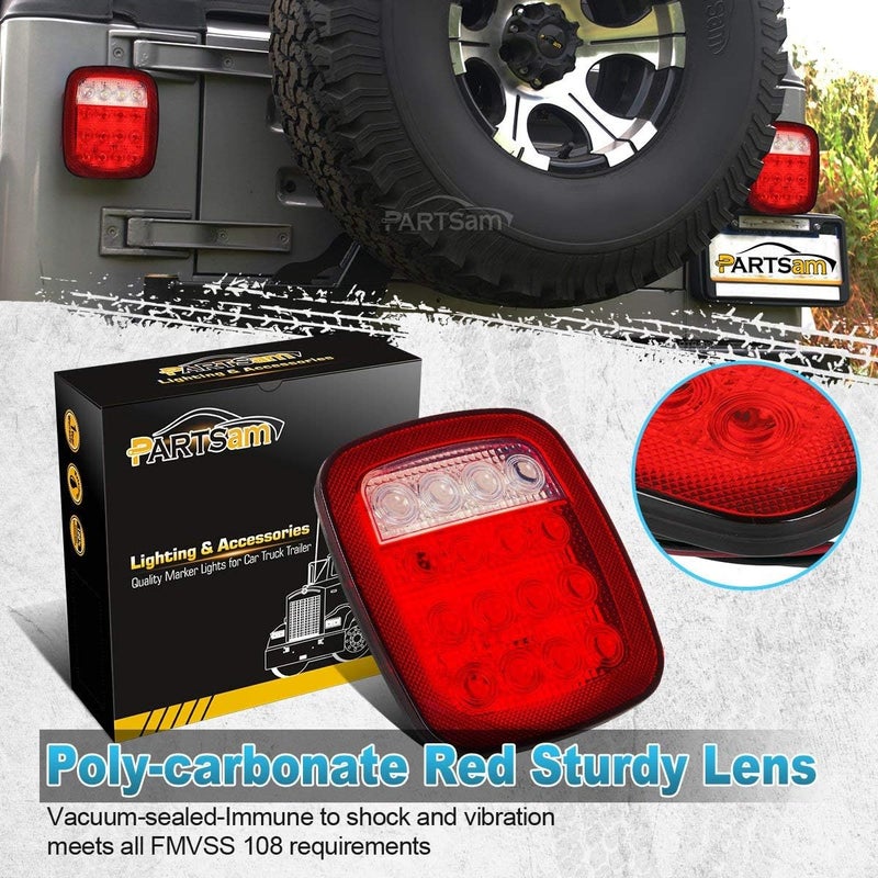 Partsam 2x Universal 16 LED Stop Tail Turn Signal Backup Reverse Brake Clearance Marker Lights Lamps Red/White Replacement for Jeep YJ JK CJ Truck Trailer Waterproof 12V - Image 3