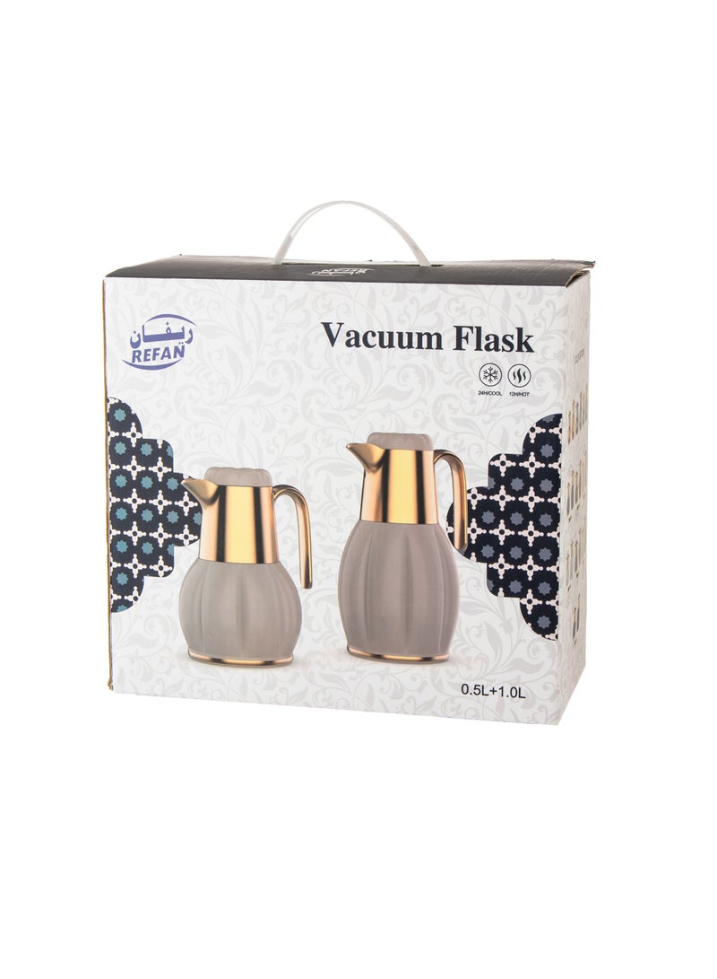 ريفان طقم ترامس للشاي والقهوة 2 قطعة اللون زيتي ذهبي (0.5 ليتر + 1 ليتر ) - Image 4