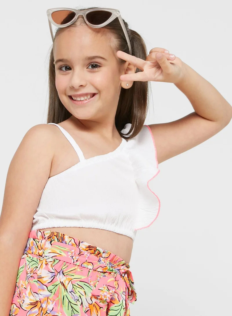 Nautinati Nauti Nati Girls Ruffled One-Shoulder Top With Shorts