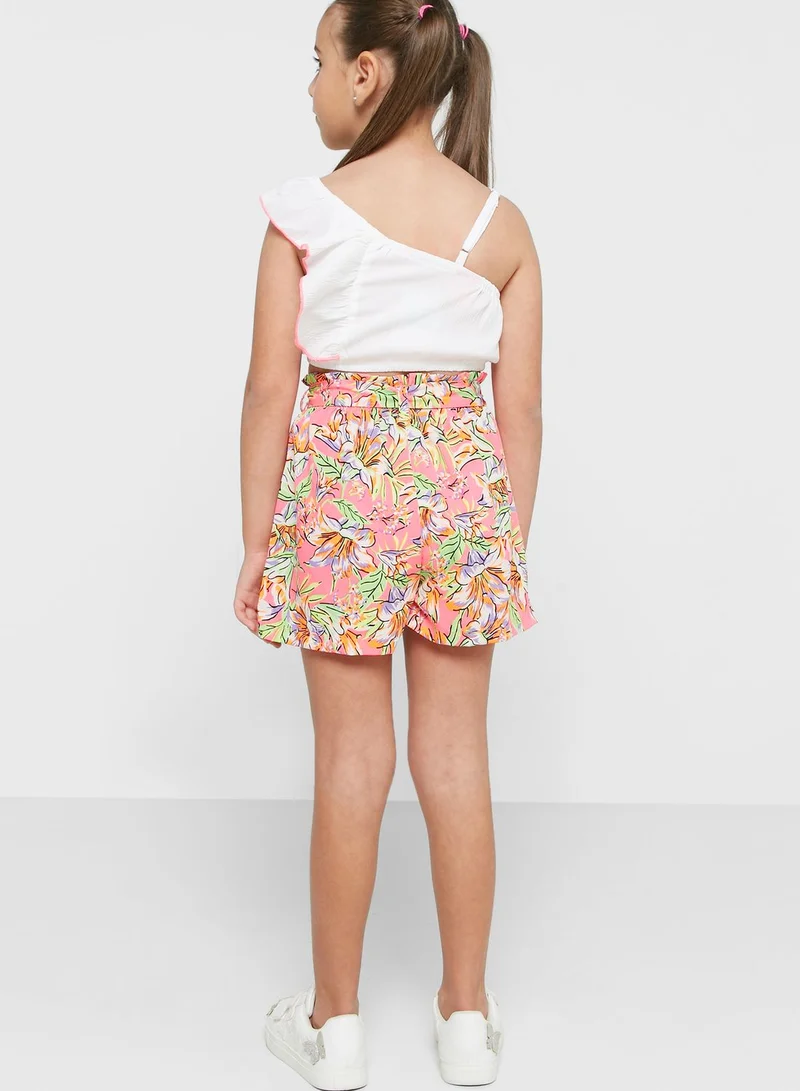 Nautinati Nauti Nati Girls Ruffled One-Shoulder Top With Shorts
