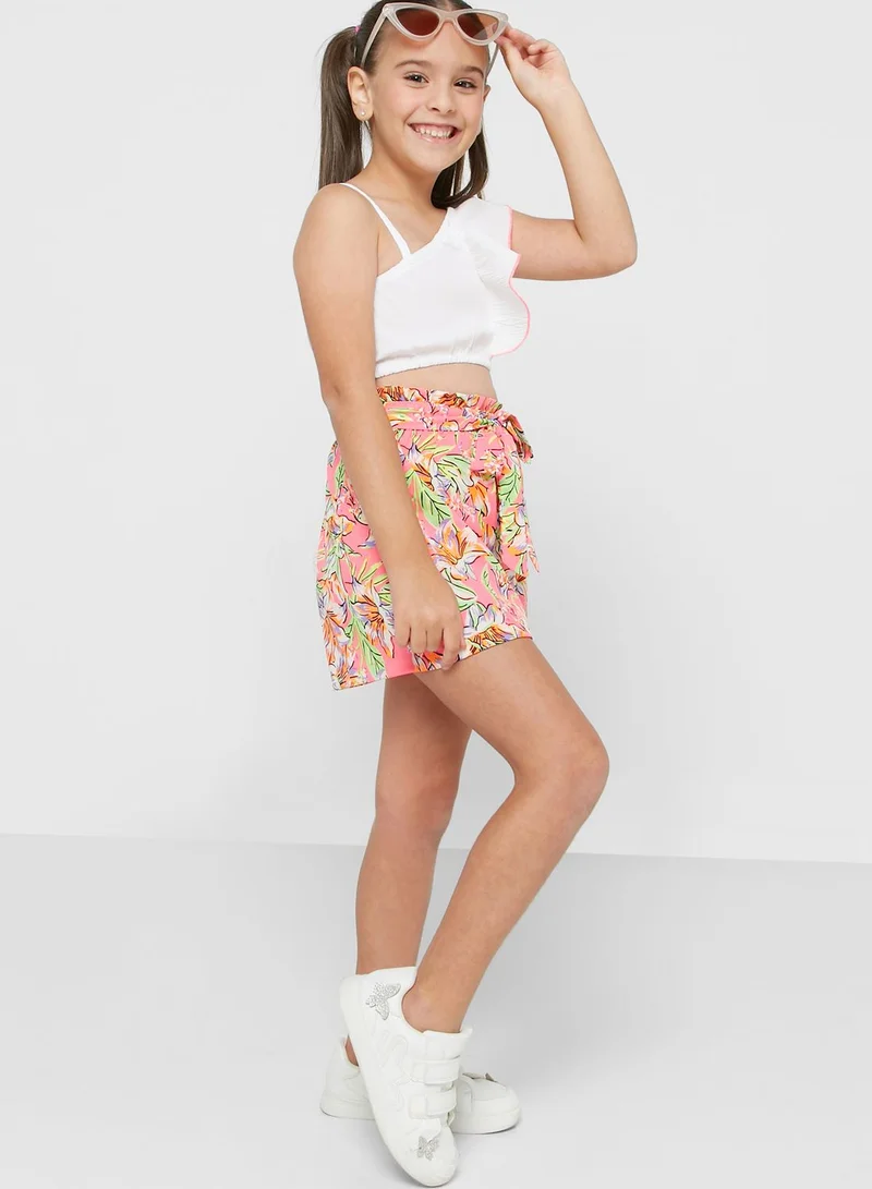 Nautinati Nauti Nati Girls Ruffled One-Shoulder Top With Shorts