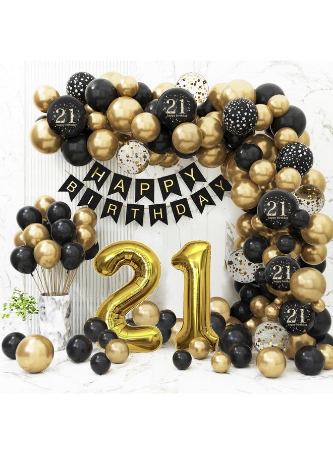 Sllyfo 21St Birthday Decorations For Man Her Black And Gold 21St Birthday Balloons Set Party Decorations With 21St Happy Birthday Banner，Black And Gold For Boys Girls 21 Birthday Party Supplies - Image 1