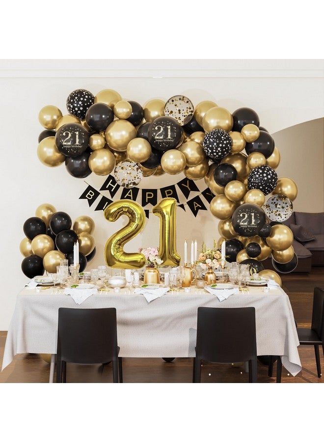 Sllyfo 21St Birthday Decorations For Man Her Black And Gold 21St Birthday Balloons Set Party Decorations With 21St Happy Birthday Banner，Black And Gold For Boys Girls 21 Birthday Party Supplies - Image 2