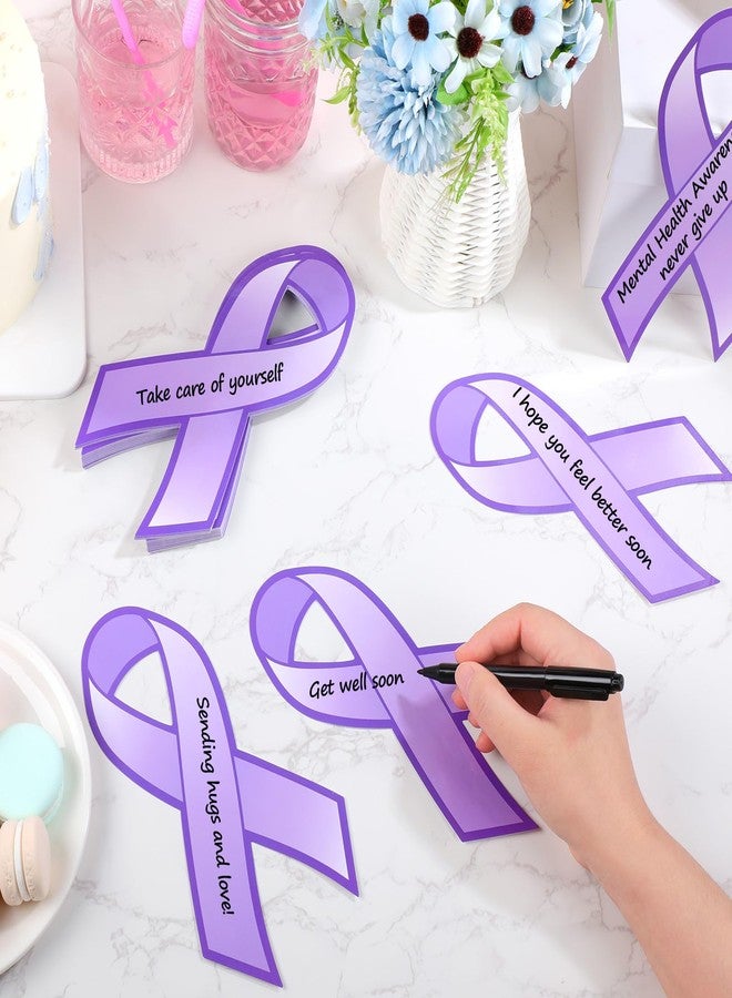 Qilery 100 Pcs Large Purple Ribbon Cutouts with 2 Pcs Marker Pens Paper Alzheimer's Epilepsy Lupus Pancreatic Cancer Awareness Cutouts for Charity Fundraiser Support Supplies - Image 3