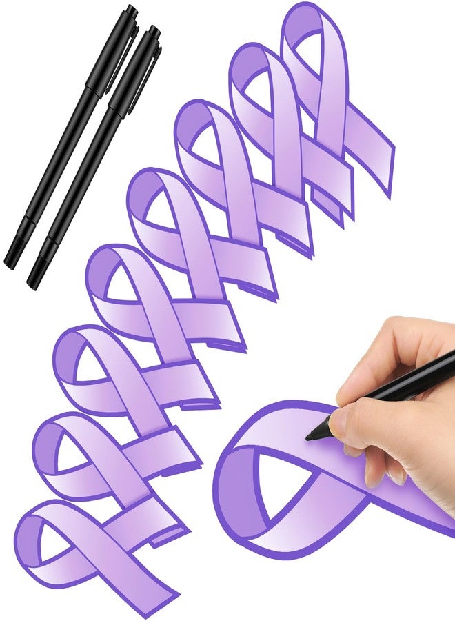 Qilery 100 Pcs Large Purple Ribbon Cutouts with 2 Pcs Marker Pens Paper Alzheimer's Epilepsy Lupus Pancreatic Cancer Awareness Cutouts for Charity Fundraiser Support Supplies - Image 1