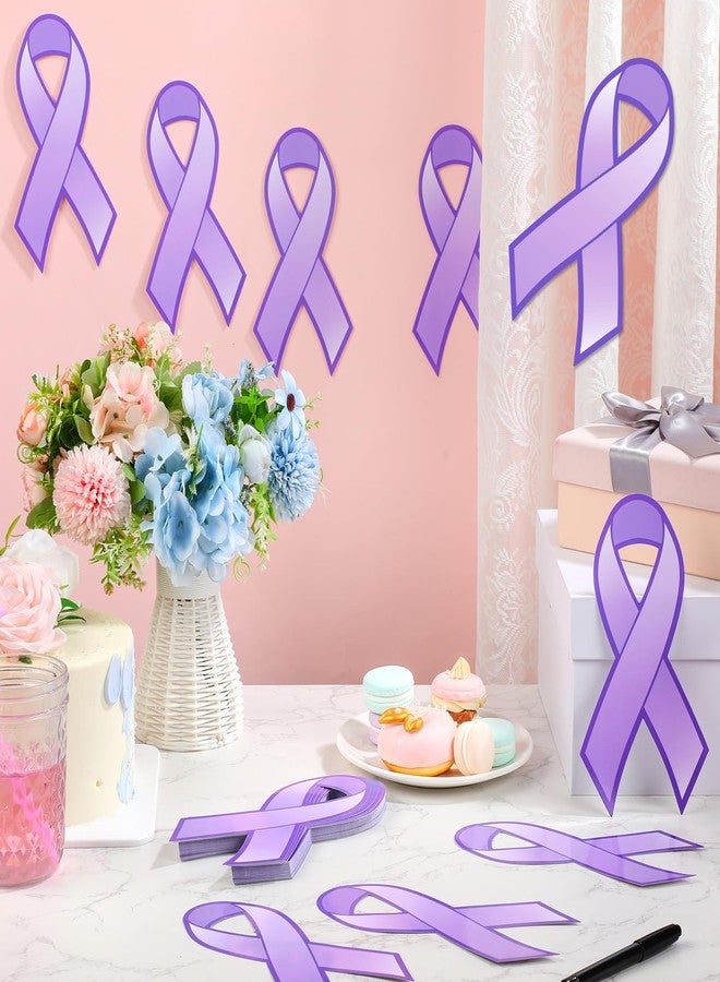 Qilery 100 Pcs Large Purple Ribbon Cutouts with 2 Pcs Marker Pens Paper Alzheimer's Epilepsy Lupus Pancreatic Cancer Awareness Cutouts for Charity Fundraiser Support Supplies - Image 4