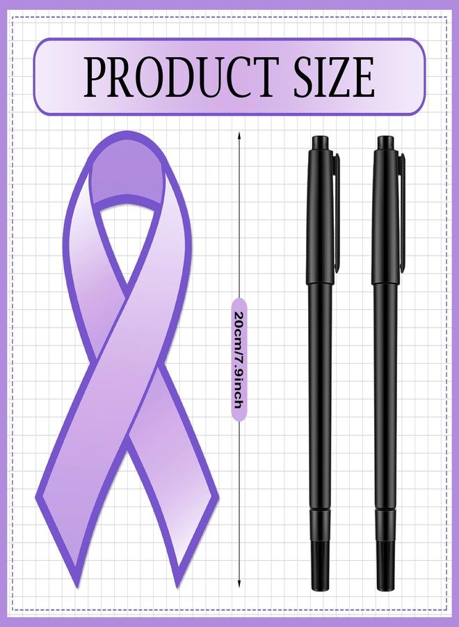 Qilery 100 Pcs Large Purple Ribbon Cutouts with 2 Pcs Marker Pens Paper Alzheimer's Epilepsy Lupus Pancreatic Cancer Awareness Cutouts for Charity Fundraiser Support Supplies - Image 2