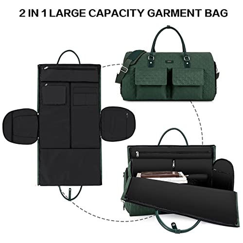 TIBES Garment Bag for Travel With Toiletry Bag Convertible Carry On Weekender Bag Large Travel Duffel Bags for Women 2 in 1 Hanging Suitcase Suit Travel Bags for Women & Men 3pcs Set (H-Green) - Image 4