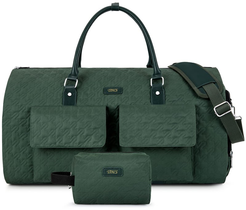 TIBES Garment Bag for Travel With Toiletry Bag Convertible Carry On Weekender Bag Large Travel Duffel Bags for Women 2 in 1 Hanging Suitcase Suit Travel Bags for Women & Men 3pcs Set (H-Green) - Image 1