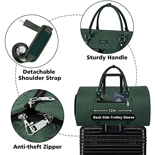 TIBES Garment Bag for Travel With Toiletry Bag Convertible Carry On Weekender Bag Large Travel Duffel Bags for Women 2 in 1 Hanging Suitcase Suit Travel Bags for Women & Men 3pcs Set (H-Green) - Image 3