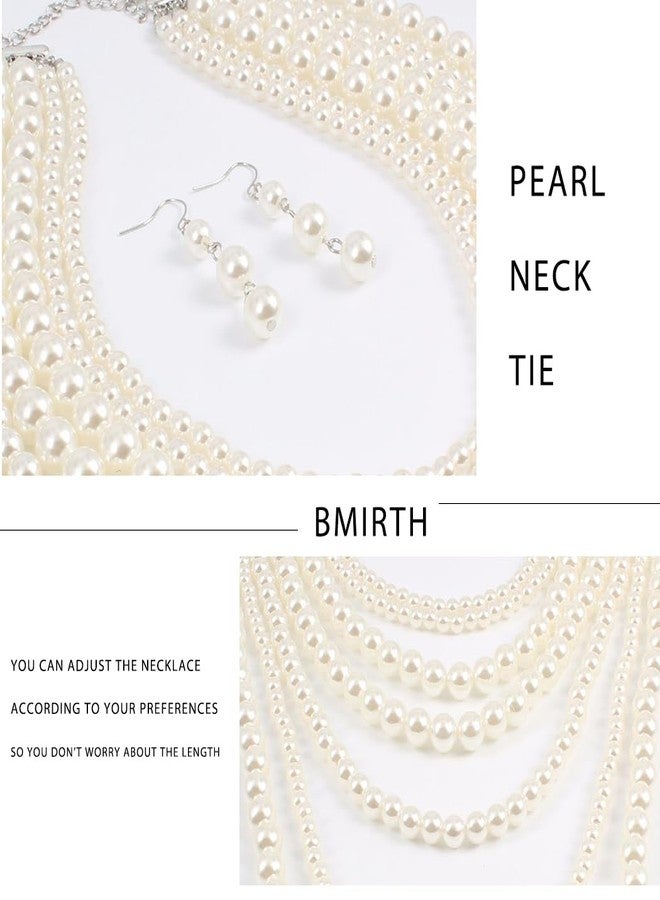 Bmirth Long Pearl Necklace Layered Pearls Necklace and Earrings Set Pearl Body Jewelry - Image 3