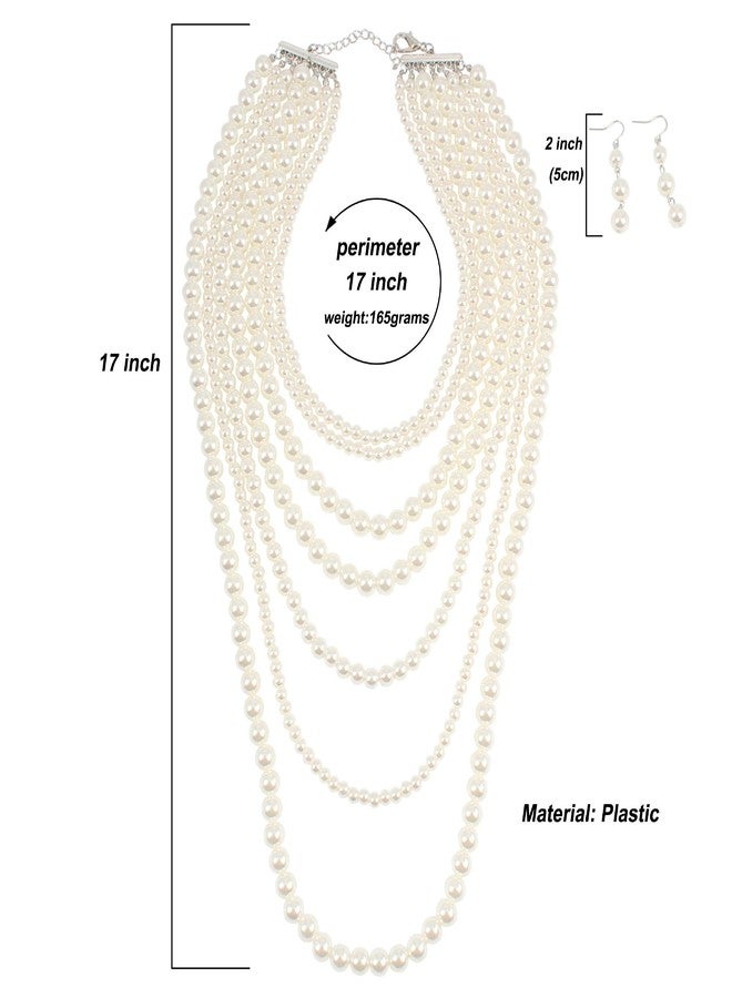 Bmirth Long Pearl Necklace Layered Pearls Necklace and Earrings Set Pearl Body Jewelry - Image 4