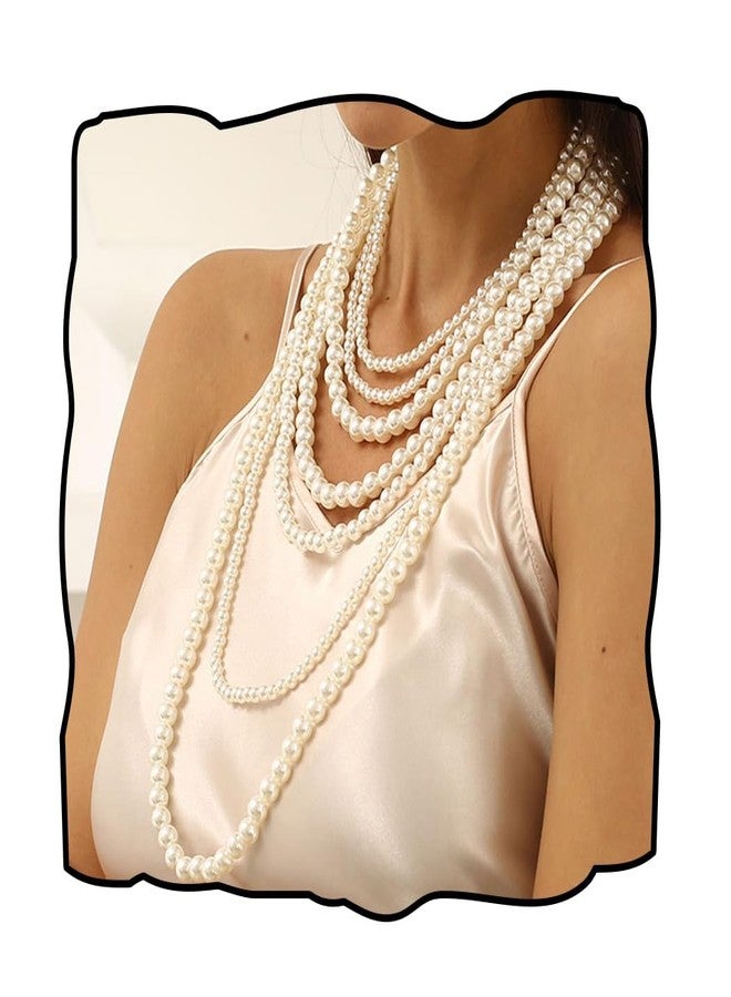 Bmirth Long Pearl Necklace Layered Pearls Necklace and Earrings Set Pearl Body Jewelry - Image 1