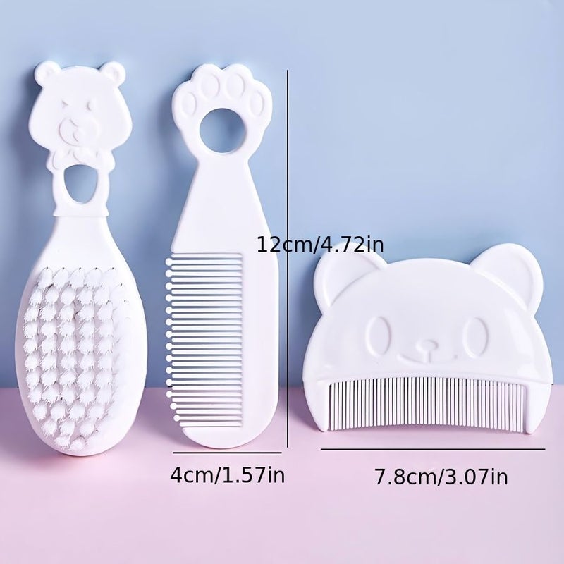 3pcs White Little Bear Comb Brush Set for Baby Cradle Cap Removal Newborn Hair Washing Massage Bathing - Image 3