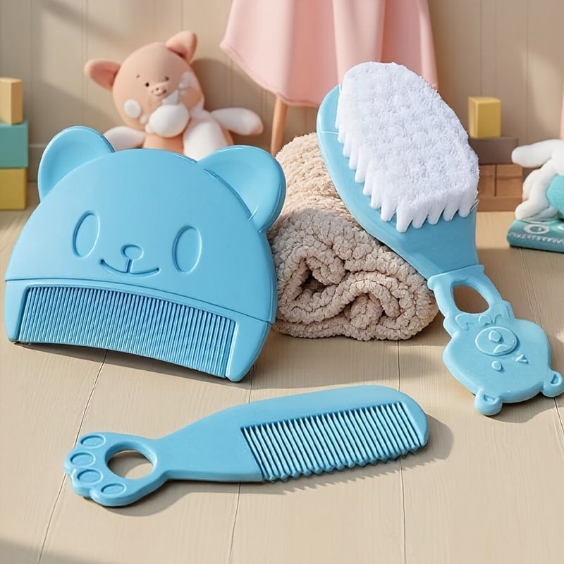 3pcs White Little Bear Comb Brush Set for Baby Cradle Cap Removal Newborn Hair Washing Massage Bathing - Image 1