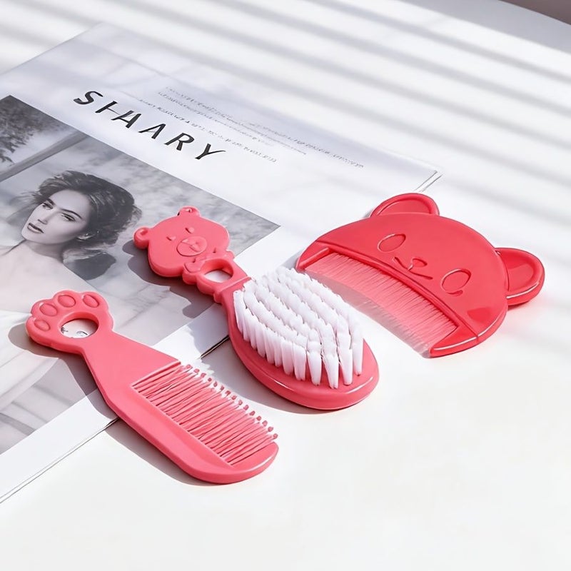 3pcs White Little Bear Comb Brush Set for Baby Cradle Cap Removal Newborn Hair Washing Massage Bathing - Image 2
