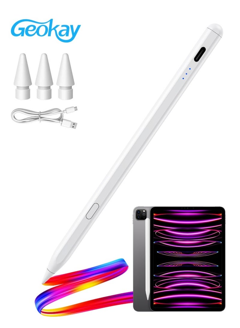 Geokay Stylus Pen for iPad, Smart Pencil Compatible with Apple iPad 2018–2026, iPad 11th Gen(A16), 10th,9th,8th,7th,6th Gen, iPad Air 3/4/5/M2/M3, iPad Mini 5/6/7, iPad Pro 11" &12.9" | Palm Rejection, Precise Smooth Writing for Note Taking & Drawing, USB-C Fast Charging, Long Battery Life, 2 Extra Replacement Tips, iPad Only, Not for Android Huawei Honor - Image 1