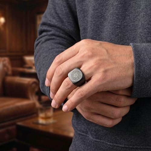 THE MEN THING 7PROTECT - Titanium Steel Ring | The Seals of The Seven Archangels Protection for Mens (Black Toned Size : 17) - Image 2