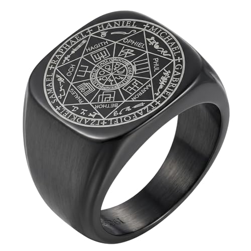THE MEN THING 7PROTECT - Titanium Steel Ring | The Seals of The Seven Archangels Protection for Mens (Black Toned Size : 17) - Image 1