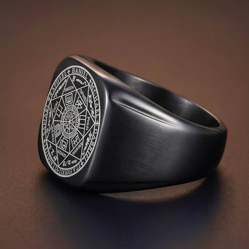 THE MEN THING 7PROTECT - Titanium Steel Ring | The Seals of The Seven Archangels Protection for Mens (Black Toned Size : 17) - Image 5