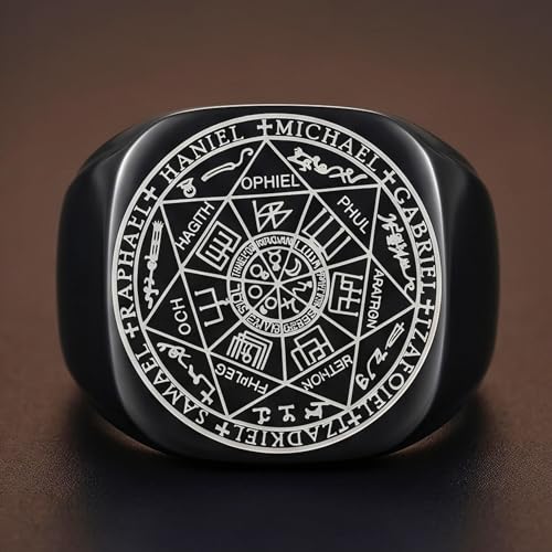 THE MEN THING 7PROTECT - Titanium Steel Ring | The Seals of The Seven Archangels Protection for Mens (Black Toned Size : 17) - Image 4