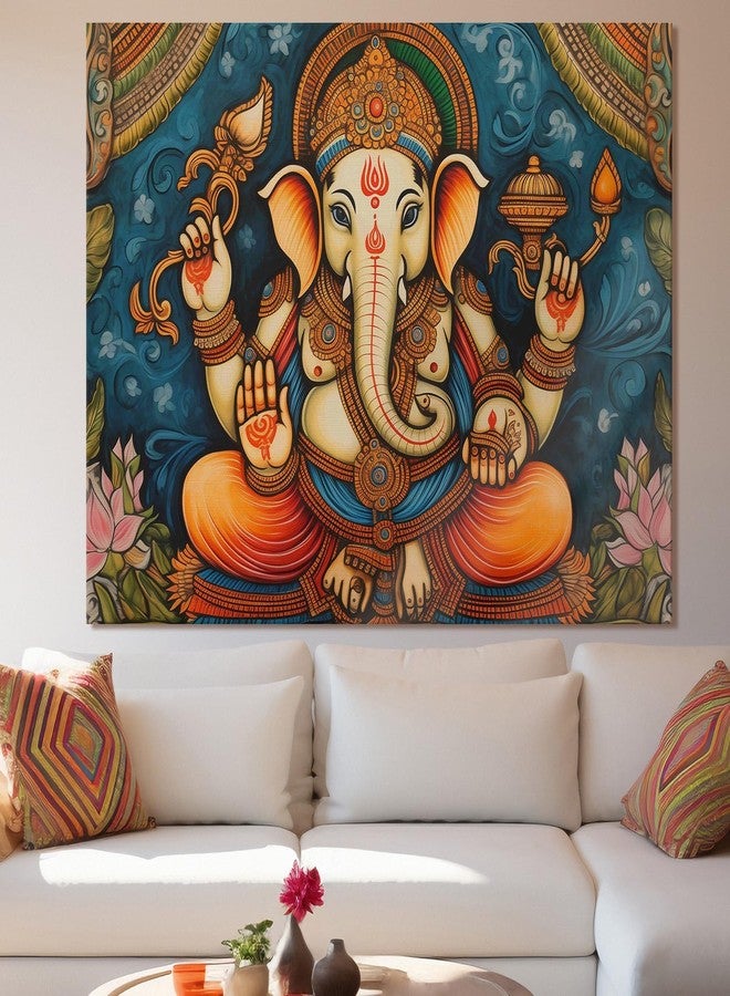 LADECOR Large Ganesha Wall Painting Ganapati Canvas Artwork for Living Room, Office, and Bedroom Décor. (18 Inch x 24 Inch, C) - Image 1