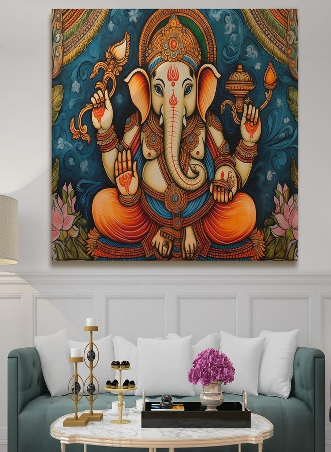 LADECOR Large Ganesha Wall Painting Ganapati Canvas Artwork for Living Room, Office, and Bedroom Décor. (18 Inch x 24 Inch, C) - Image 5