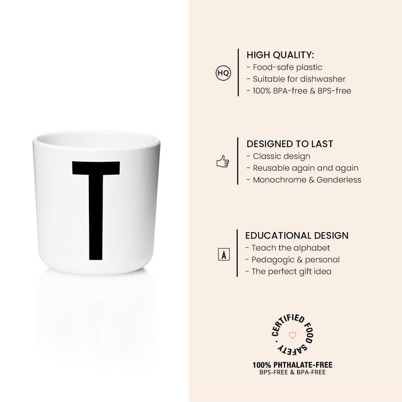 Design Letters Melamine Sippy cups for Baby 7 Oz A-Z | Kids Cups Designed in Denmark Reusable Cup for Baby 6+ Month|Learning Cup BPA/BPS Free | Children Drinking Cup Dishwasher Safe, Toddler Cup White - Image 3