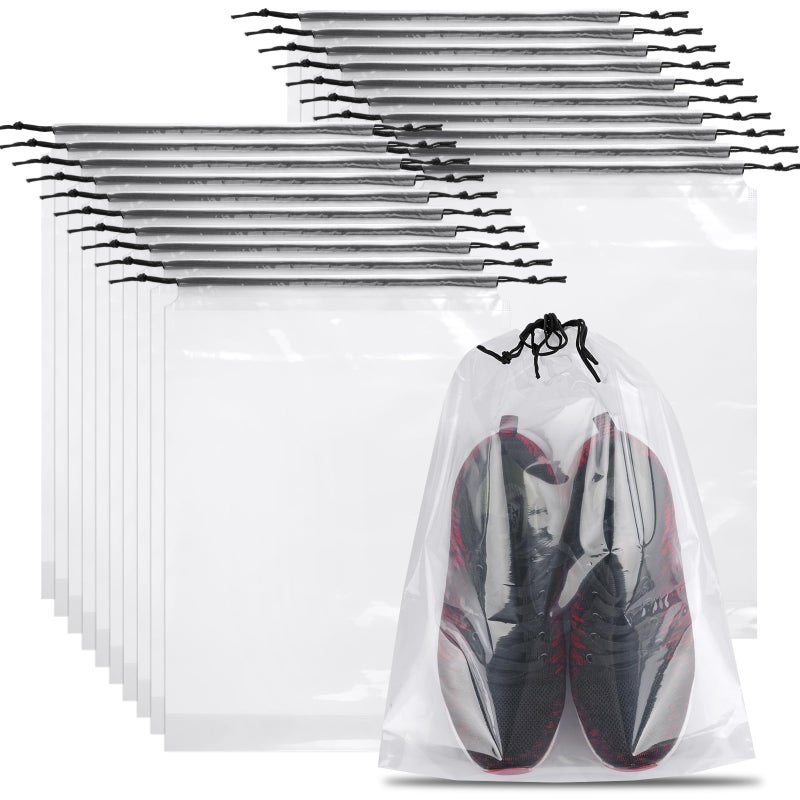 Coidea 20 Pack Shoe Bags for Travel, Clear Travel Shoe Bags for Packing, Large Waterproof Portable Drawstring Travel Shoe Storage Bag Travel Essentials Women for and Men - Image 1