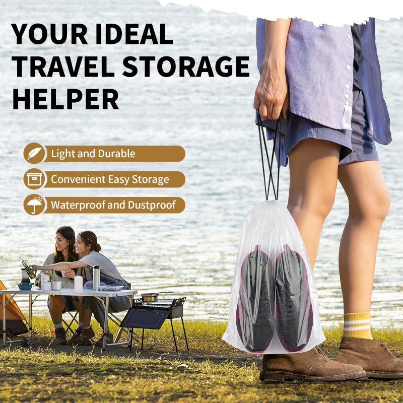 Coidea 20 Pack Shoe Bags for Travel, Clear Travel Shoe Bags for Packing, Large Waterproof Portable Drawstring Travel Shoe Storage Bag Travel Essentials Women for and Men - Image 3