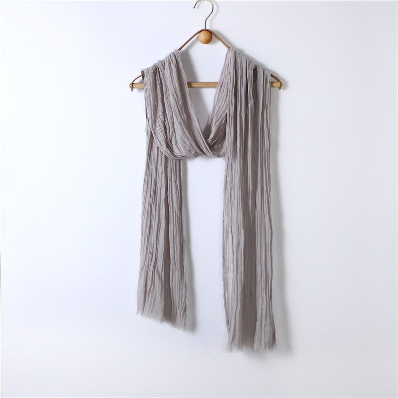 Spring and Summer Solid Color Washed Zen All-match Tassel Tie-dyed Cotton Slender Streaming Scarf Pleated Cotton and Linen Scarf - Image 4