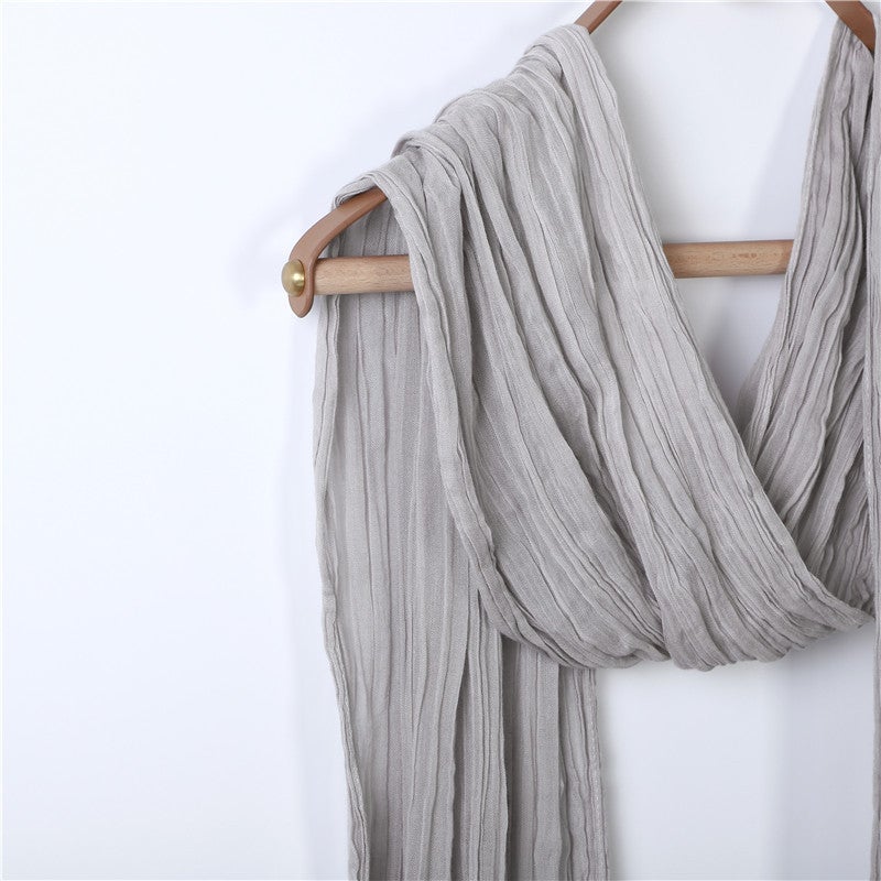 Spring and Summer Solid Color Washed Zen All-match Tassel Tie-dyed Cotton Slender Streaming Scarf Pleated Cotton and Linen Scarf - Image 3