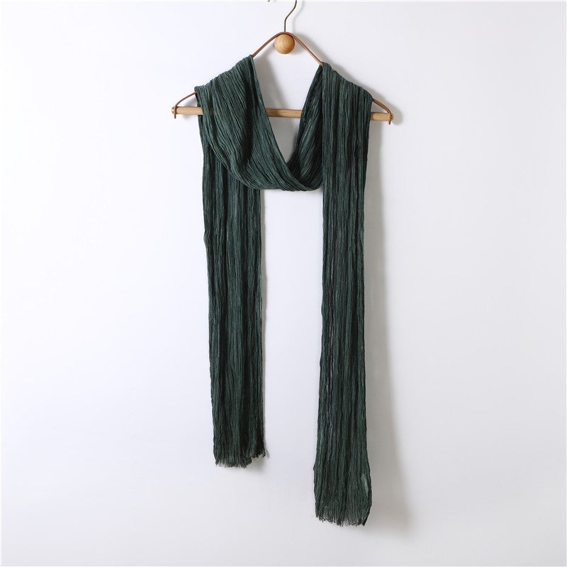 Spring and Summer Solid Color Washed Zen All-match Tassel Tie-dyed Cotton Slender Streaming Scarf Pleated Cotton and Linen Scarf - Image 1